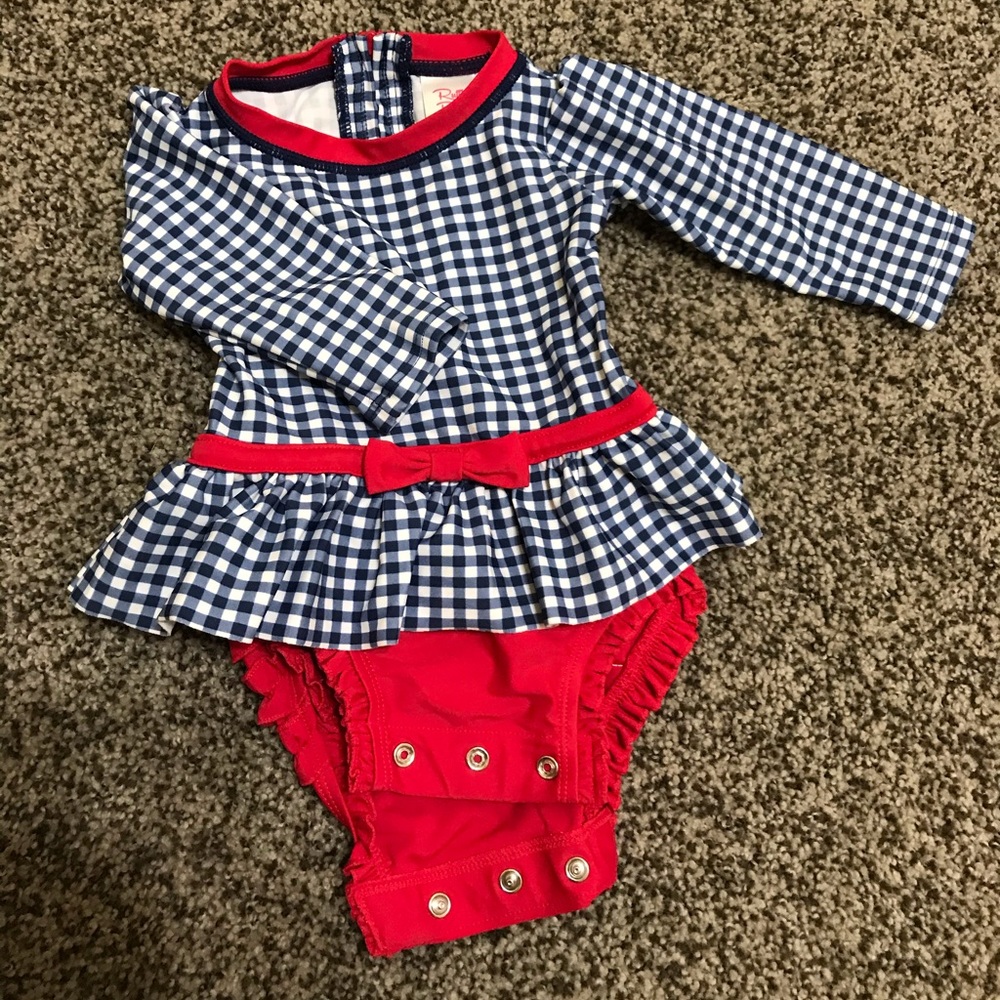 Rufflebutts Blue/Red baby bathing suit